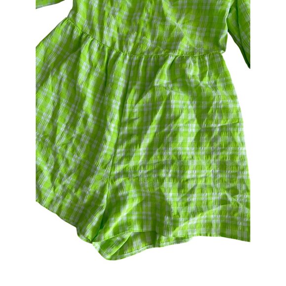 TOPSHOP Green White Gingham Plaid Puff Sleeve Romper Size US 4 - Picture 6 of 7
